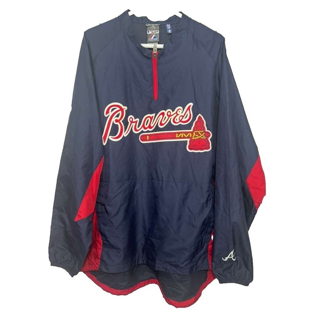 Vintage Majestic Atlanta Braves 1-4 Zip Pullover Jacket Men's XL Blue